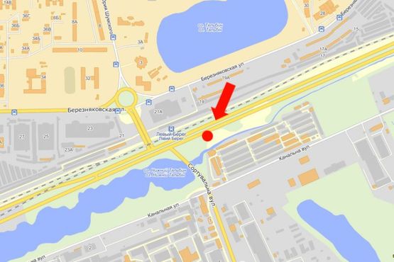 Схема рекламної площини за адресою Дарницкое шоссе / Сортировочная ул., 450м до жд станции "Левый берег", в центр