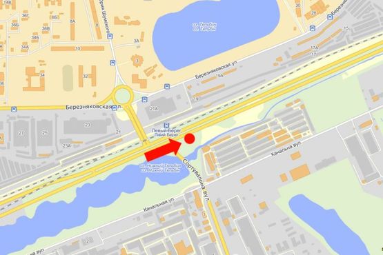 Схема рекламної площини за адресою Дарницкое шоссе / Сортировочная ул., 300м до жд станции "Левый берег", из центра