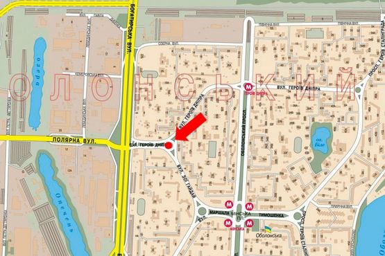 Схема рекламной плоскости по адресу Героев Днепра ул. / Гайдай ул., на клумбе, в сторону Богатырская ул., Полярная ул.