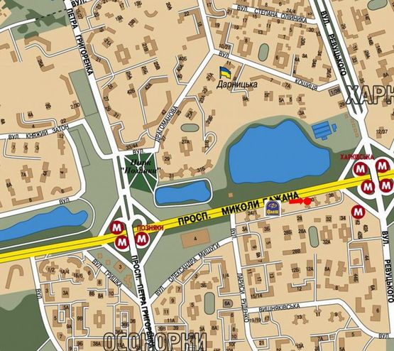 Схема рекламної площини за адресою Бажана пр., 30, в сторону Харьковская пл.