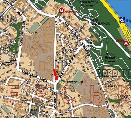 Схема рекламной плоскости по адресу Московская ул., 33 / Кловский спуск, кинотеатр "Зоряный", в сторону Алмазова ул. (бывш. Кутузова ул.)