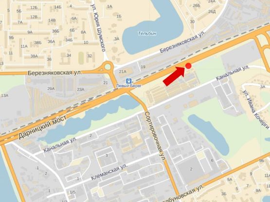 Схема рекламної площини за адресою Дарницкое шоссе / мост Дарницкий, 600м до Сортировочная ул., из центра