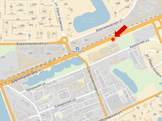 Схема рекламной плоскости по адресу Дарницкое шоссе / мост Дарницкий, 600м до Сортировочная ул., в центр