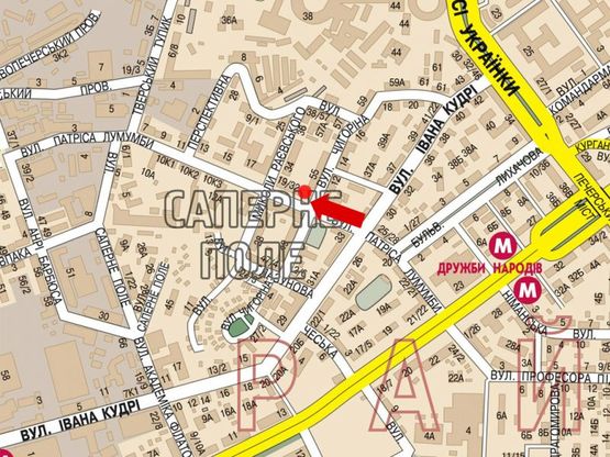 Схема рекламной плоскости по адресу Иоанна Павла II ул. (бывш. Лумумбы ул.), 19 / Чигорина ул., в сторону Б. Васильковская ул. (бывш. Красноармейская ул.)