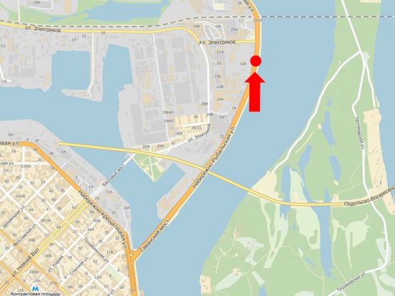 Схема рекламной плоскости по адресу Набережно-Рыбальская ул., 600м до мост Подольско-Воскресенский, напротив клуба "5-й элемент", в сторону мост Московский