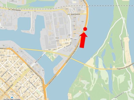 Схема рекламної площини за адресою Набережно-Рыбальская ул., 420м до мост Подольско-Воскресенский, в сторону Оболони