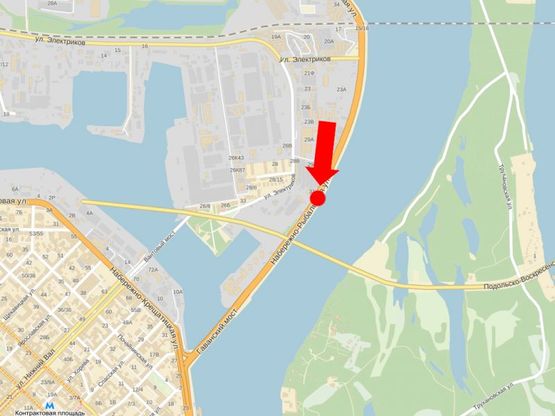 Схема рекламной плоскости по адресу Набережно-Рыбальская ул., 270м до мост Подольско-Воскресенский, в сторону Набережно-Крещатицкая ул.