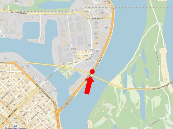 Схема рекламної площини за адресою Набережно-Рыбальская ул., 170м от Подольско-Воскресенский мост, в сторону мост Московский