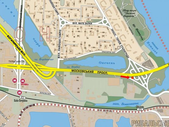 Схема рекламної площини за адресою Бандеры пр. (бывш. Московский пр.) / Набережно-Рыбальская ул., в сторону Электриков ул.