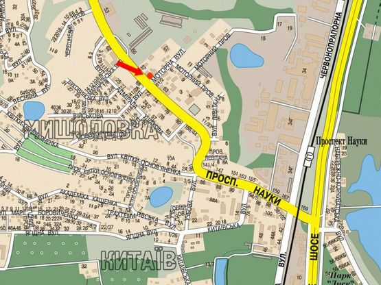 Схема рекламної площини за адресою Науки пр., 59 / Моторная ул., в сторону Столичное шоссе