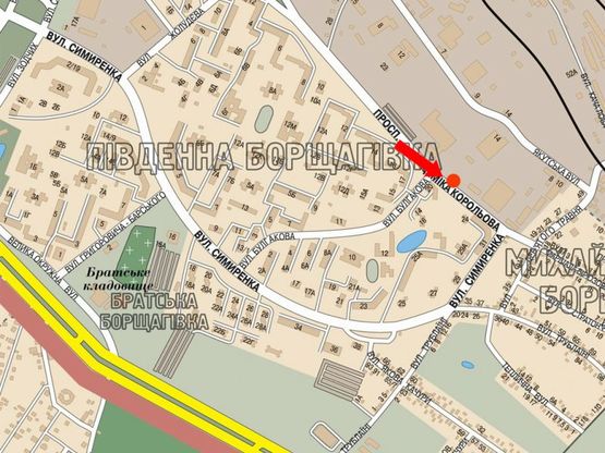 Схема рекламної площини за адресою Королева пр. / Булгакова ул., возле супермаркета "Сильпо", в сторону Симиренка ул.