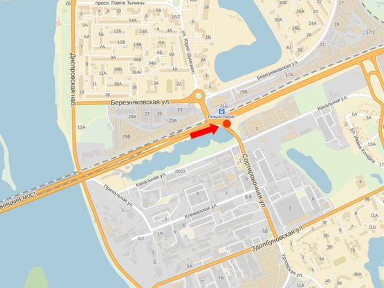 Схема рекламной плоскости по адресу Дарницкое шоссе / Сортировочная ул., жд станция "Левый берег", в центр