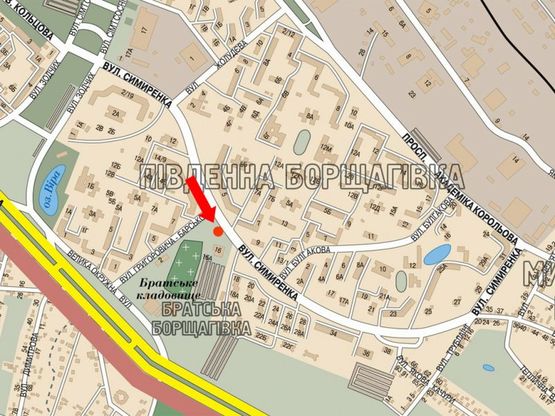 Схема рекламной плоскости по адресу Симиренка ул., 16, в сторону конечной скоростного трамвая Схема рекламной плоскости по адресу Симиренка ул., 16, в сторону конечной скоростного трамвая