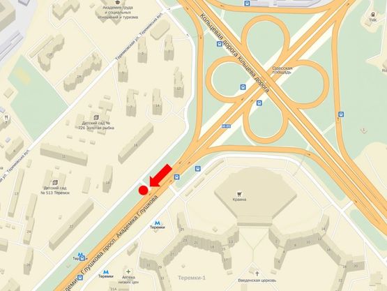 Схема рекламної площини за адресою Глушкова пр., 18, ст. м. "Теремки", напротив ТРЦ "Магеллан", из центра