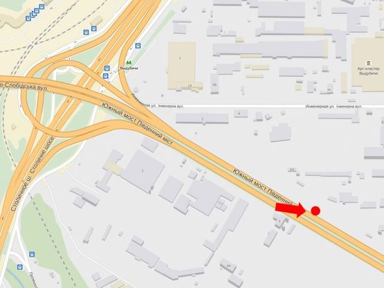 Схема рекламной плоскости по адресу Промышленная ул., мост Южный, из центра