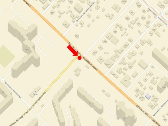 Схема рекламной плоскости по адресу Харьковское шоссе / Вербицкого ул., на светофоре, в сторону Харьковская пл.