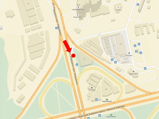 Схема рекламної площини за адресою Ревуцкого ул. / Декабристов ул., в сторону Бажана пр.