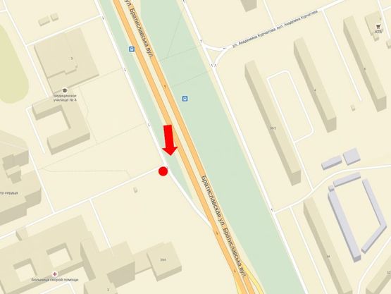 Схема рекламної площини за адресою Братиславская ул., 3, возле рынка "Юность", в сторону ст. м. "Черниговская"