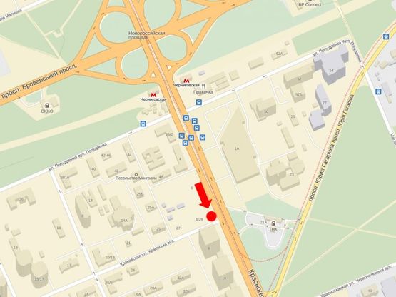 Схема рекламной плоскости по адресу Хоткевича ул. (бывш. Красногвардейская ул.), 8/ 29, напротив супермаркета "Новус", в сторону ТРЦ "Проспект"