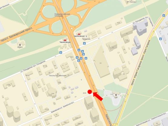 Схема рекламной плоскости по адресу Хоткевича ул. (бывш. Красногвардейская ул.), 8/ 29, напротив супермаркета "Новус", в сторону ст. м. "Черниговская"