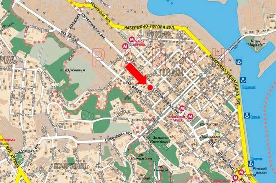 Схема рекламной плоскости по адресу Константиновская ул., 35 / ул. Щекавицкая, в сторону ст. м. "Контрактовая площадь"