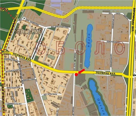 Схема рекламної площини за адресою Полярная ул., 10, напротив магазина "АТЛ", в сторону Шевченка пл.