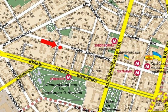 Схема рекламной плоскости по адресу Хмельницкого ул., 37 / Коцюбинского ул., в сторону Владимирская ул.