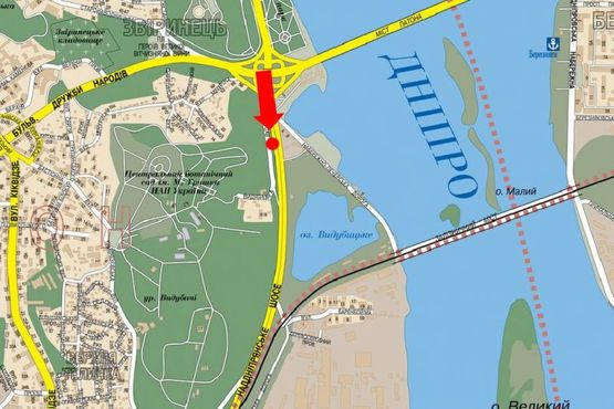 Схема рекламної площини за адресою Надднепрянское шоссе, в сторону мост Южный