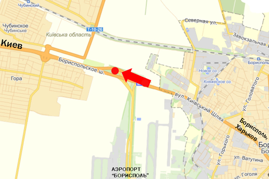 Схема рекламной плоскости по адресу Трасса Киев-Борисполь, на развязке дороги от а/п Борисполь на Киев