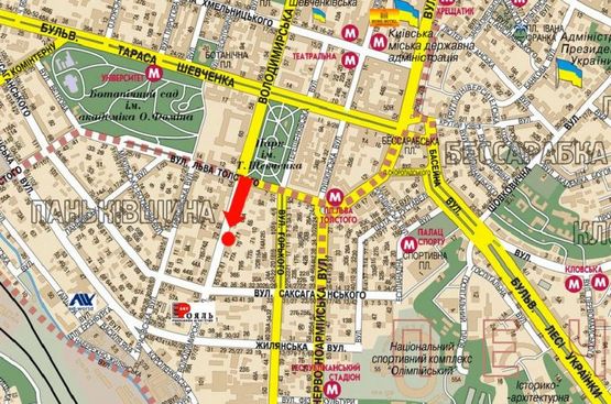 Схема рекламной плоскости по адресу Владимирская ул., 73, в сторону Саксаганского ул.