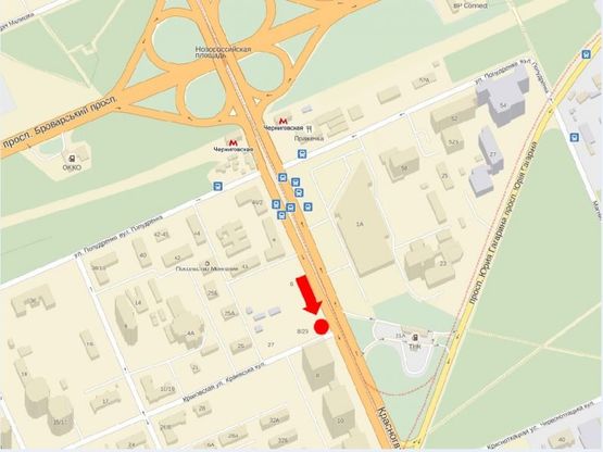 Схема рекламної площини за адресою Хоткевича ул. (бывш. Красногвардейская ул.), 8/ 29, напротив супермаркета "Новус", в сторону ТРЦ "Проспект"