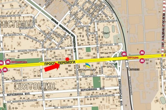 Схема рекламної площини за адресою Победы пр., 118, в сторону ст. м. "Святошино", из центра