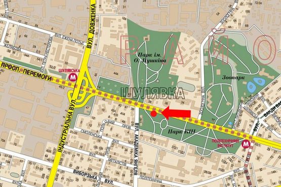 Схема рекламной плоскости по адресу Победы пр., напротив Медуниверситета им. Богомольцаа, в сторону ст. м. "Шулявская"