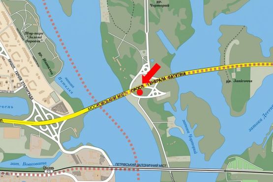 Схема рекламної площини за адресою Ватутина пр., перед мост Московский, в сторону Петровки