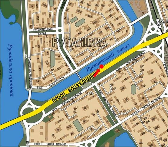 Схема рекламної площини за адресою Соборности пр. (бывш. Воссоединения пр.), остановка "Березняки", в сторону Дарницкая пл. (бывш. Ленинградская пл.)