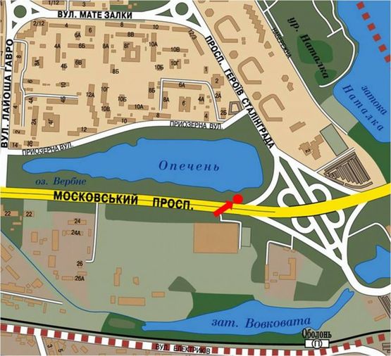 Схема рекламної площини за адресою Бандеры пр. (бывш. Московский пр.) / Героев Сталинграда пр., начало мост Московский, в сторону Троещина, левый