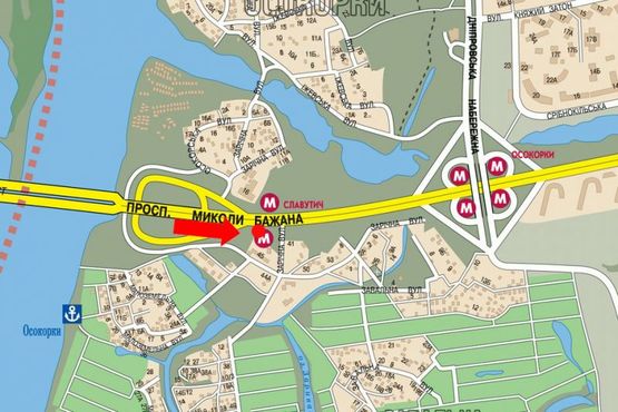 Схема рекламной плоскости по адресу Бажана пр., 150м от Заречная ул., в Борисполь, левая
