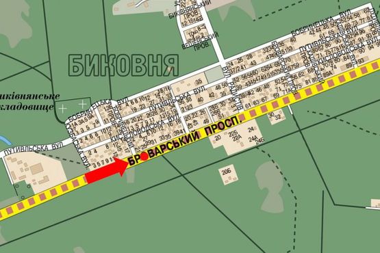 Схема рекламної площини за адресою Броварской пр., разделитель, в сторону Броваров, Быковня