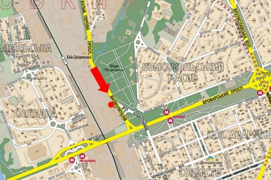 Схема рекламной плоскости по адресу Освободителей пр., 5, в сторону Броварской пр.