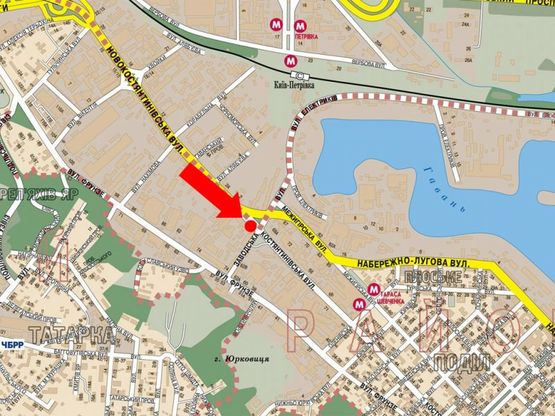 Схема рекламної площини за адресою Константиновская ул. / Заводская ул., в сторону Подола