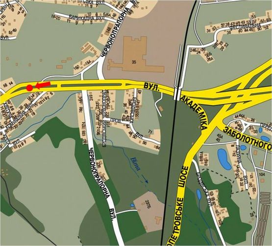 Схема рекламной плоскости по адресу Заболотного ул. / Коммунальная ул., в сторону Одесская пл., перед АЗС "БРСМ нафта", разделитель, левый