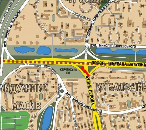 Схема рекламної площини за адресою Перова бул., съезд на Ватутина пр., разделитель, в сторону Петровки