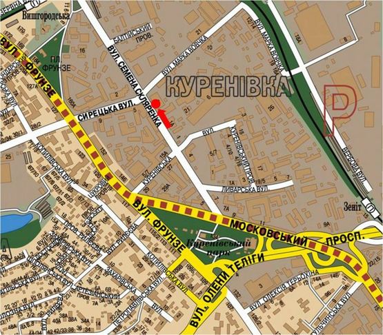 Схема рекламної площини за адресою Скляренко ул., 5, в сторонуЛуговая ул. Схема рекламної площини за адресою Скляренко ул., 5, в сторонуЛуговая ул.