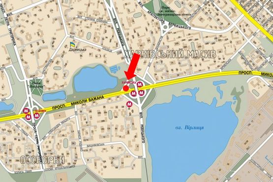 Схема рекламной плоскости по адресу Ревуцкого ул., съезд на Бажана пр., в сторону ст. м. "Позняки"