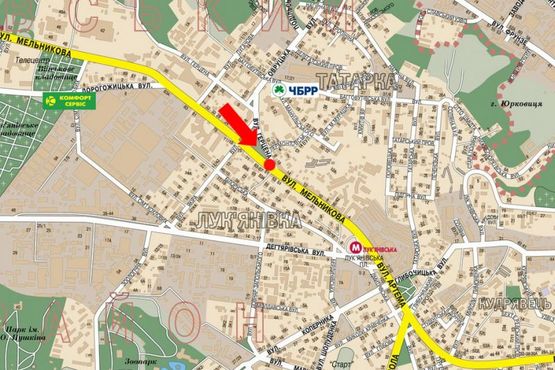 Схема рекламной плоскости по адресу Мельникова ул. / Герцена ул., в сторону ст. м. "Лукьяновская"