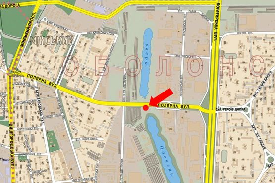 Схема рекламной плоскости по адресу Полярная ул., мост, в сторону Вышгородская ул.