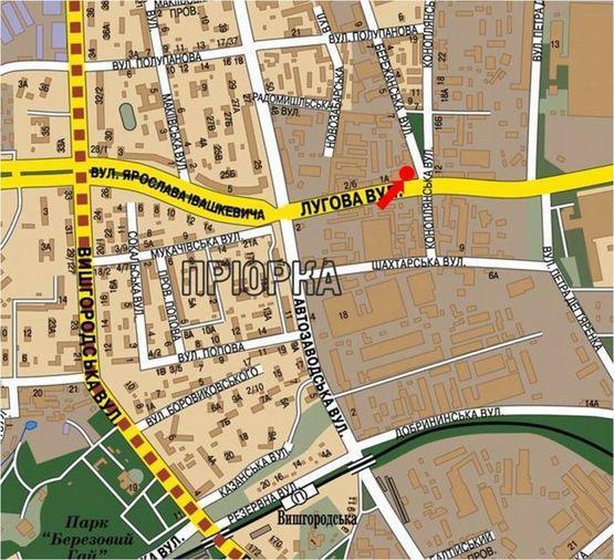 Схема рекламной плоскости по адресу Луговая ул. / Бережанская ул., в сторону Тимошенко ул.