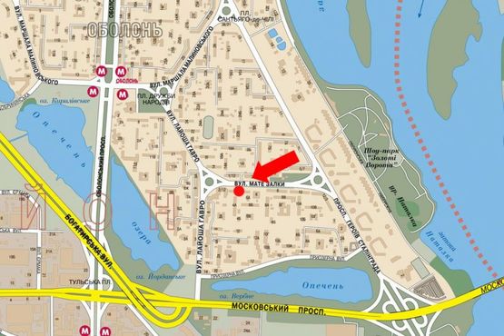 Схема рекламної площини за адресою Архипенка ул. (бывш. Залки ул.), 4, возле супермаркета "Сильпо", в сторону Иорданская ул. (бывш. Гавро ул.), ст. м. "Оболонь"