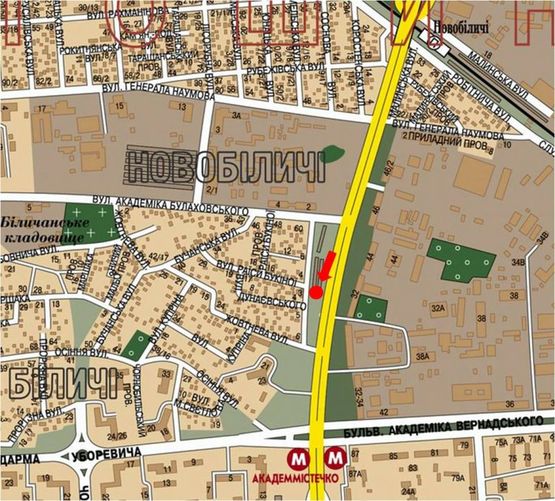 Схема рекламной плоскости по адресу Палладина пр., 220м от поворота на Булаховского ул., в сторону ст. м. "Академгородок", левый Схема рекламной плоскости по адресу Палладина пр., 220м от поворота на Булаховского ул., в сторону ст. м. "Академгородок", левый