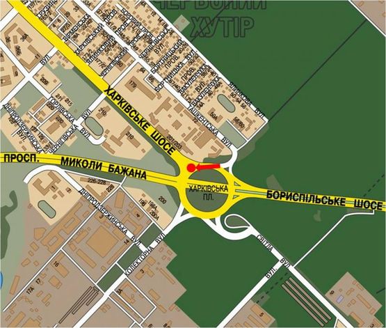 Схема рекламної площини за адресою Харьковская пл., разделитель, в сторону Дарницкая пл. (бывш. Ленинградская пл.)
